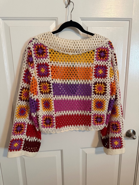 FARM Rio Tops - FARM Rio Multicolor Crochet Patchwork Cardigan NWT Size M